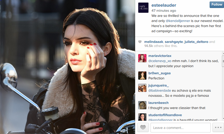 Estee Lauder kondigt de samenwerking met Kendall Jenner aan. Foto: Kendall Jenner via Instagram